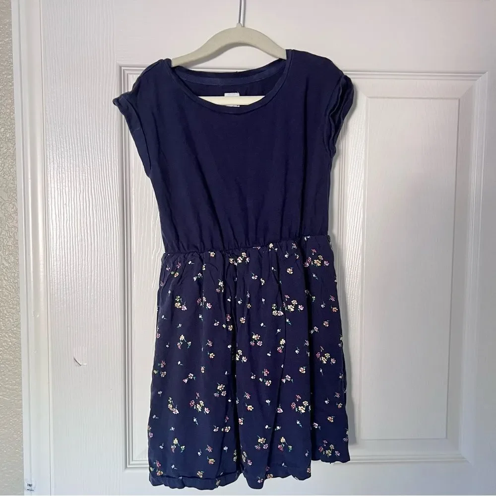 Gap Kids Cotton Blend Navy Blue Floral Kids Dress Small 6-7 Years Old EUC